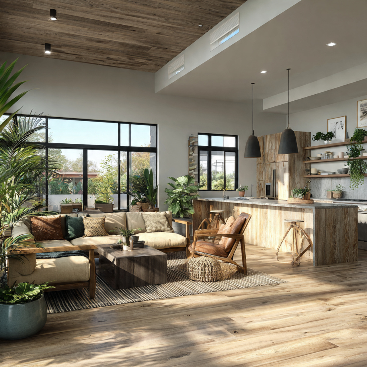ultra realistic modern living space illustrating sustainable materials