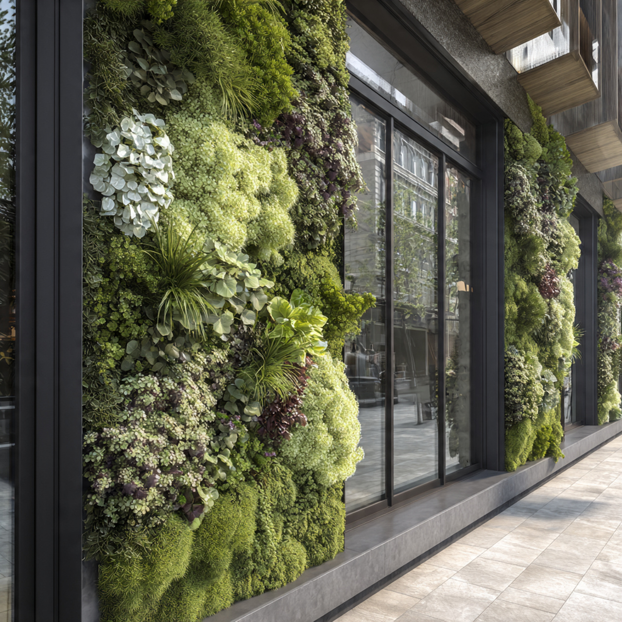 ultra realistic outdoor wall featuring vertical gardening on 1