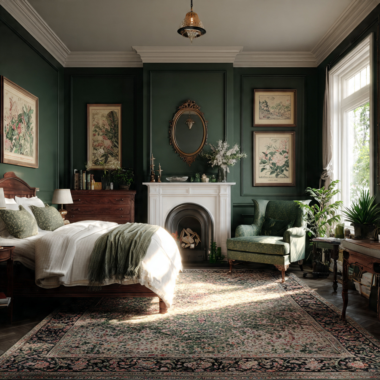 ultra realistic vintage heritage bedroom showcasing dark green 1 1