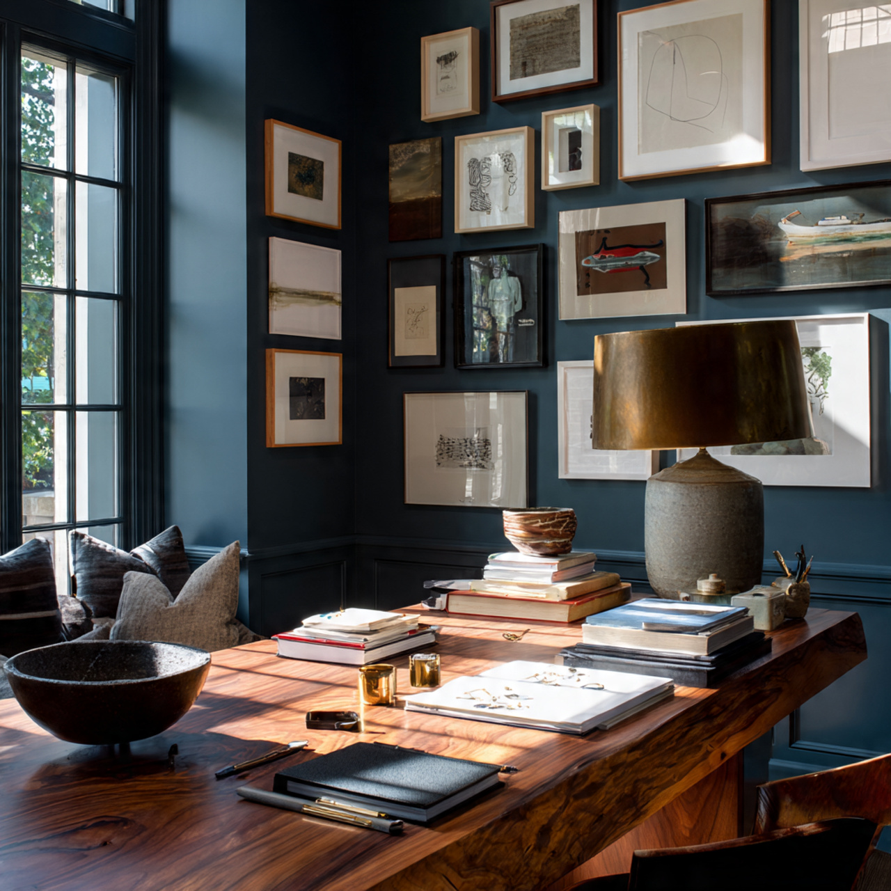 a home office corner focused on layered