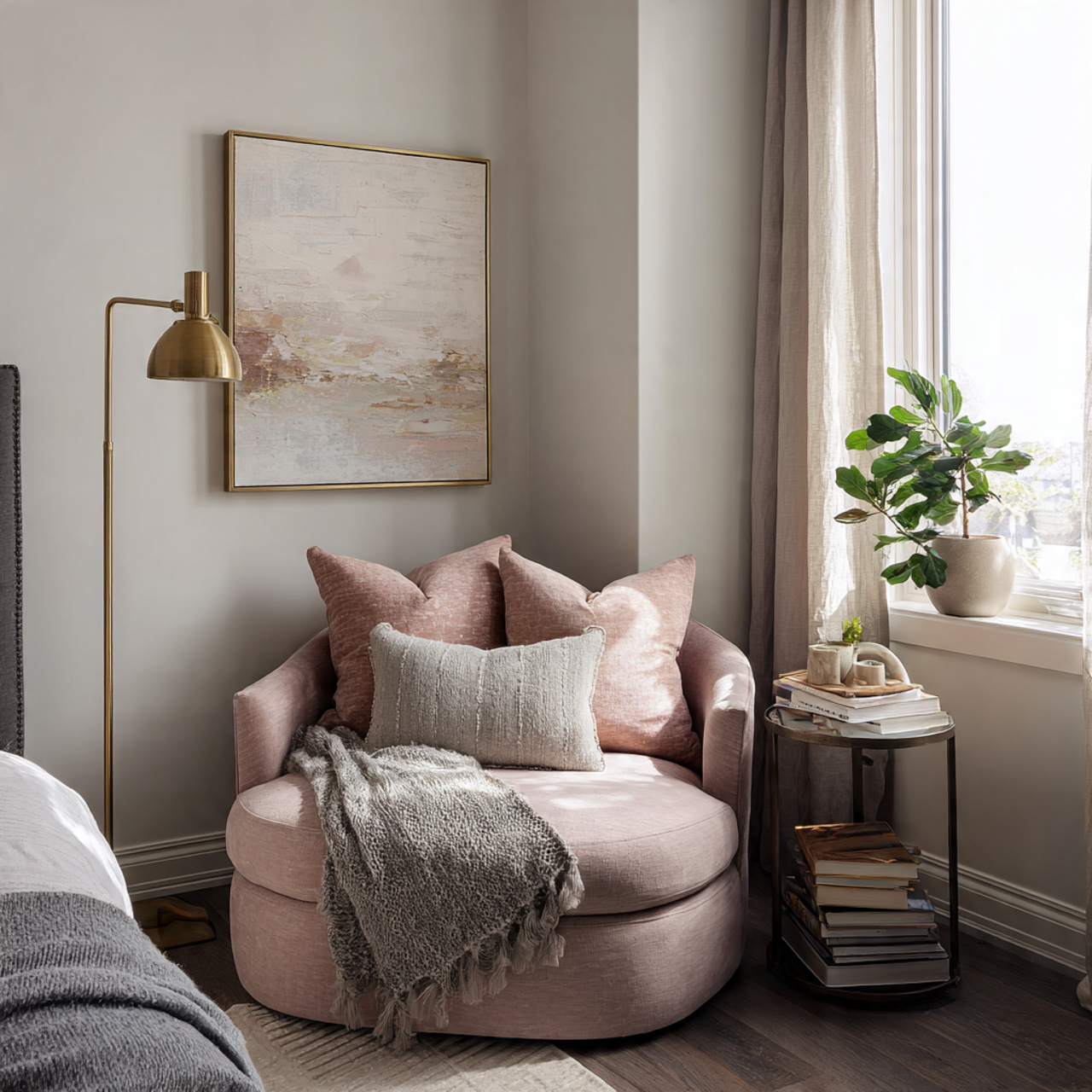 a quiet reading nook in a bedroom