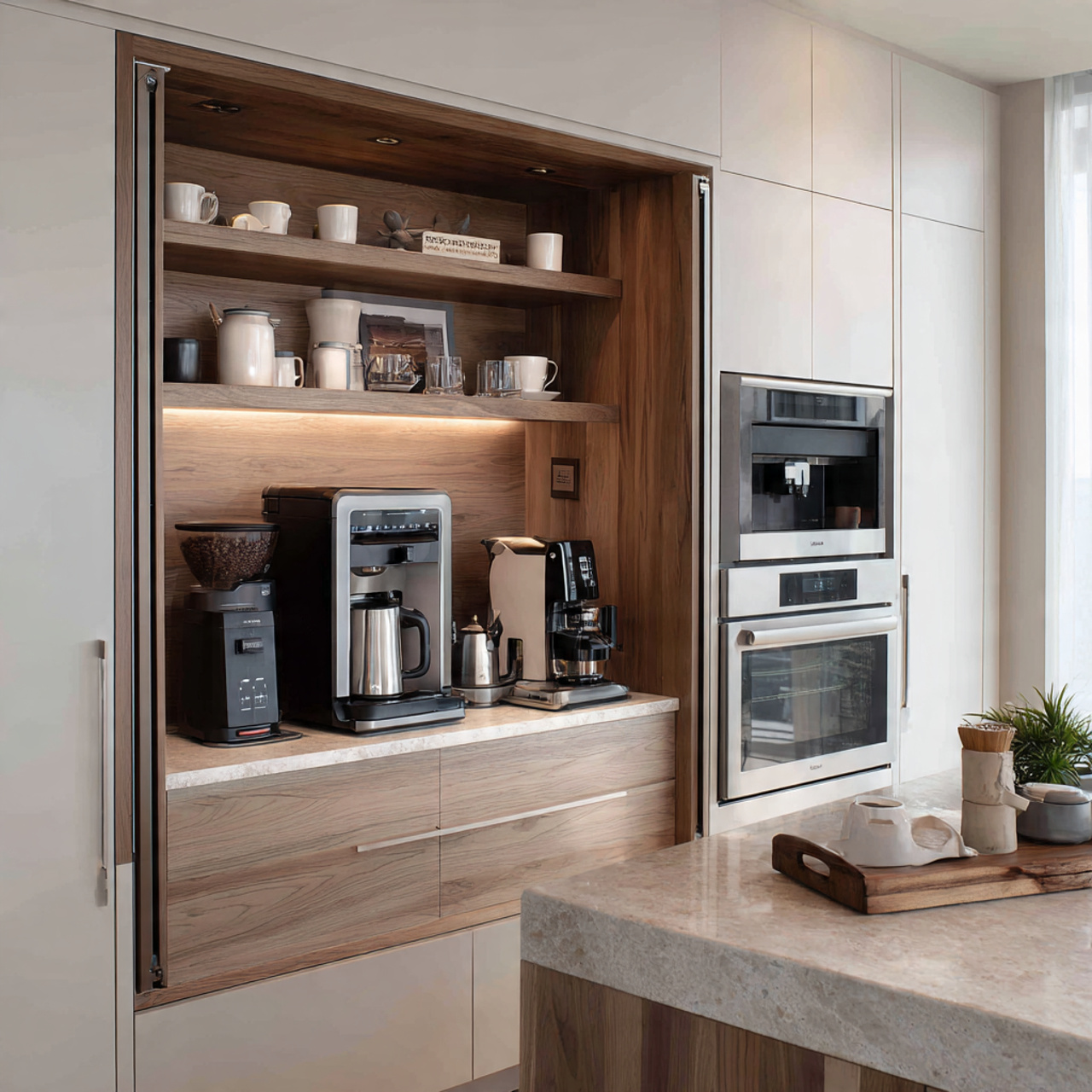17 Smart Kitchen Ideas for a Calmer, More Organized Home 14 14integrated appliance storage that clears counter 1