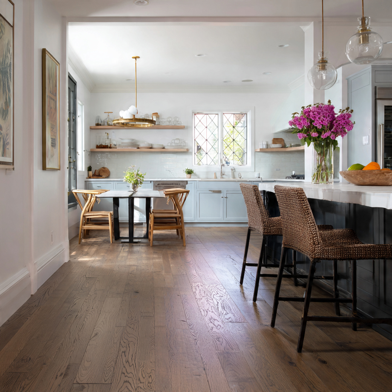 17 Smart Kitchen Ideas for a Calmer, More Organized Home 6 slightly darker flooring that grounds the space sh