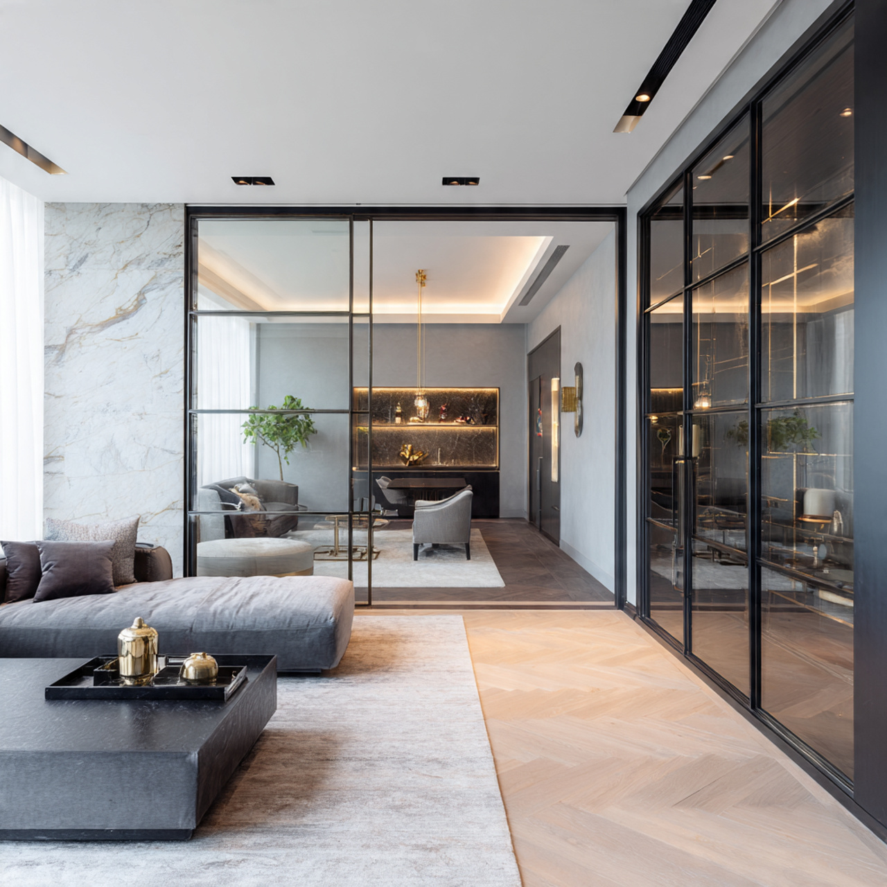 Sliding Door Modern living room with sliding doors