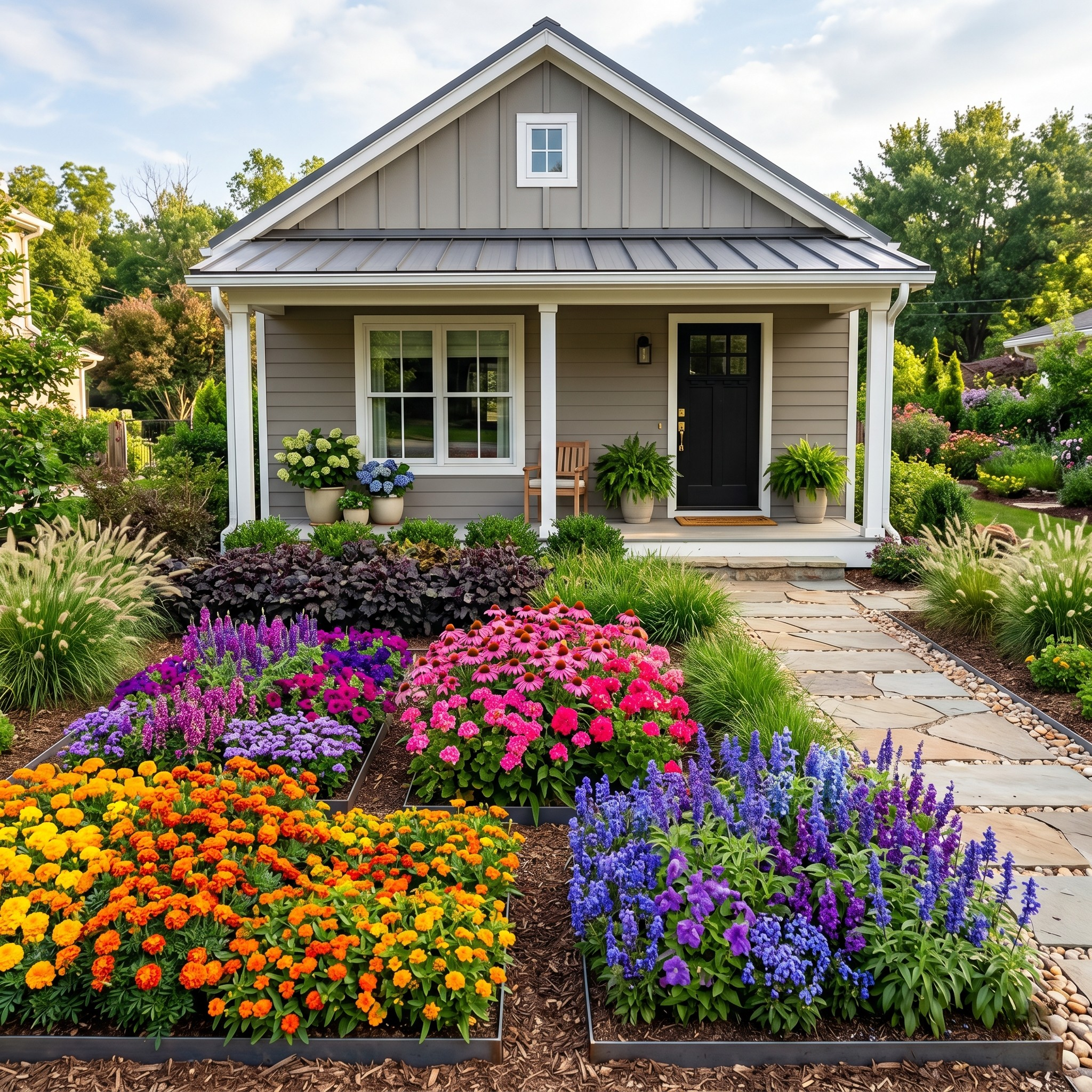 flower beds in front of house