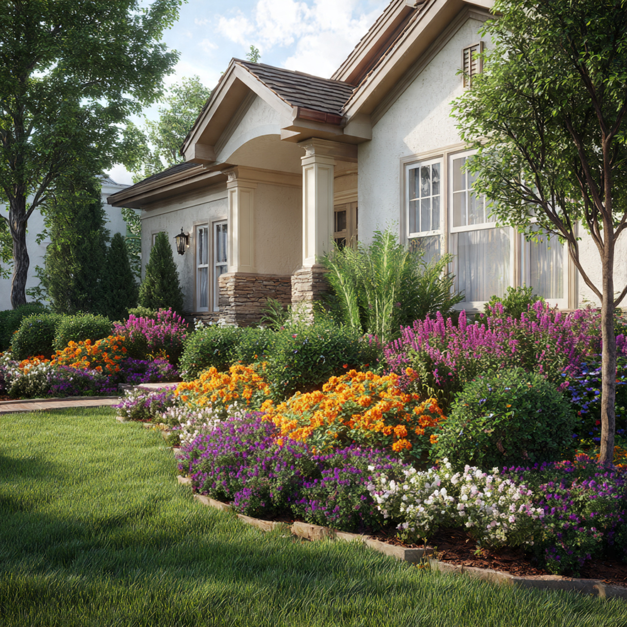 flower beds in front of house