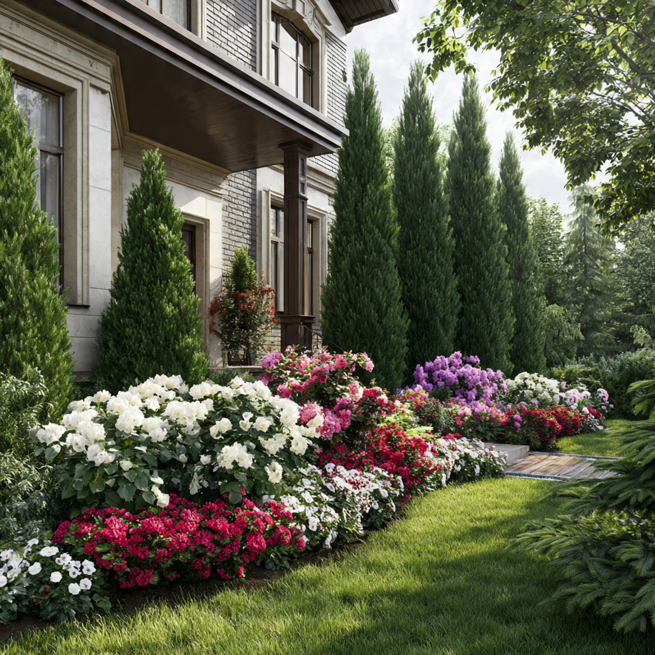 flower beds in front of house