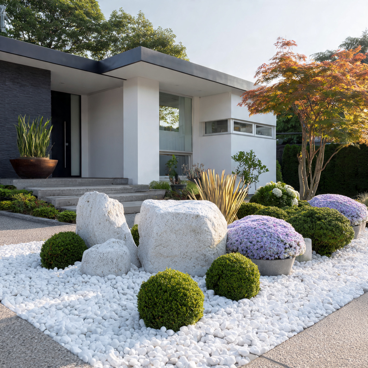 flower beds in front of house