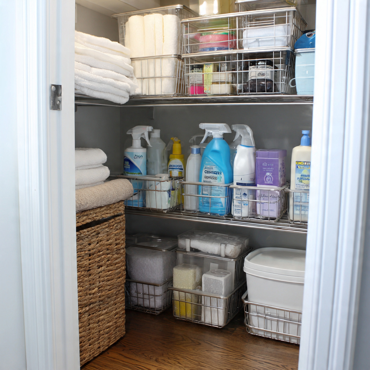 cleaning closet corner that keeps supplies organiz