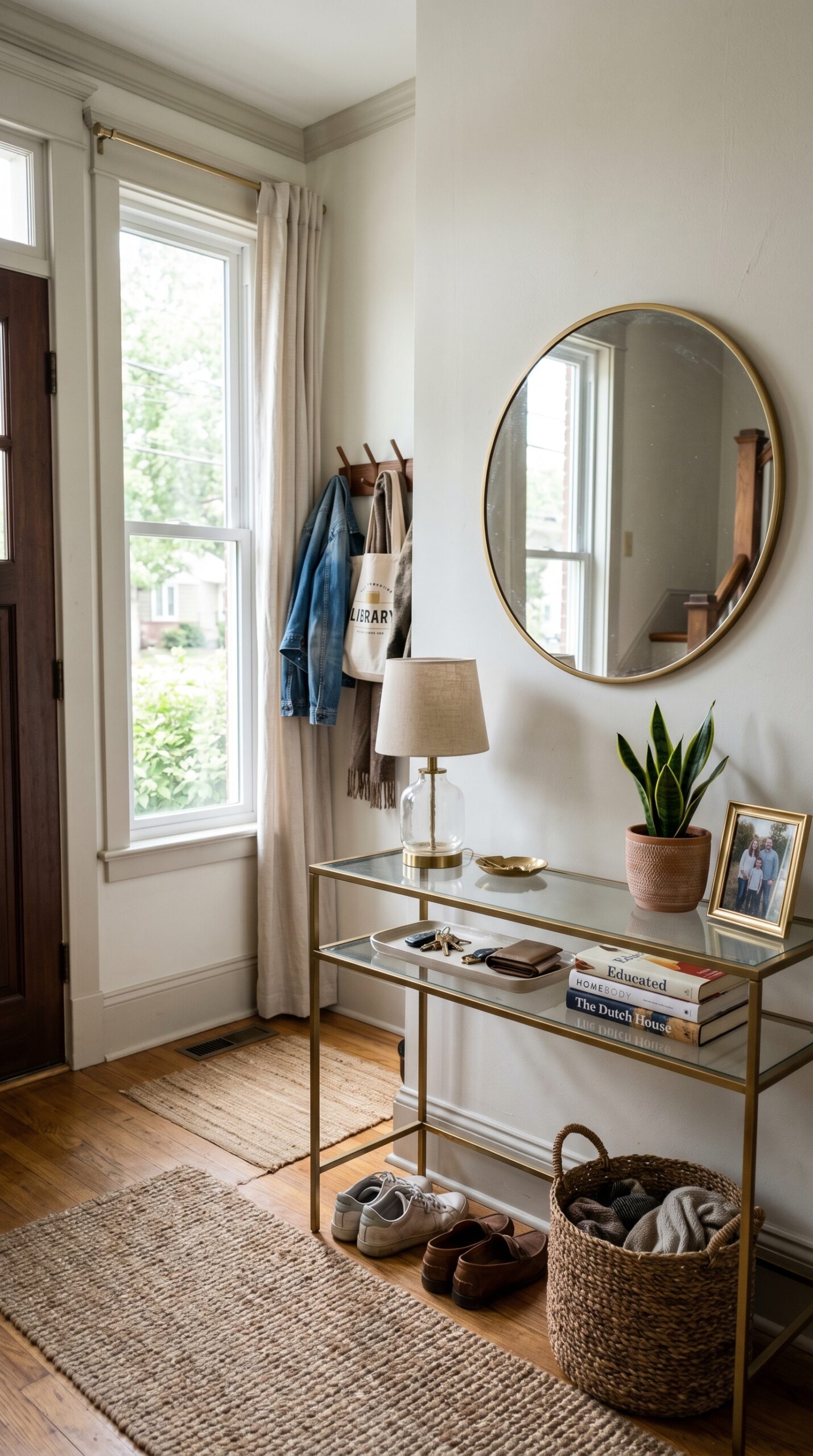 14 Brilliant Small Console Tables Ideas for Tight Spaces 8 A Glass-Top Slim Console With Brass Details For a Lighter Look And Less Visual Weight for small console tables