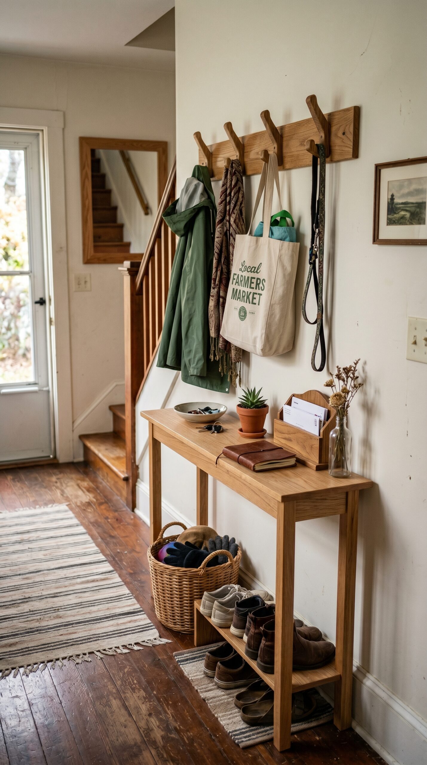 14 Brilliant Small Console Tables Ideas for Tight Spaces 14 A Narrow Entry Console With Oak Wall Hooks Above It For a Tiny Space That Finally Works In Real Life for small console tables